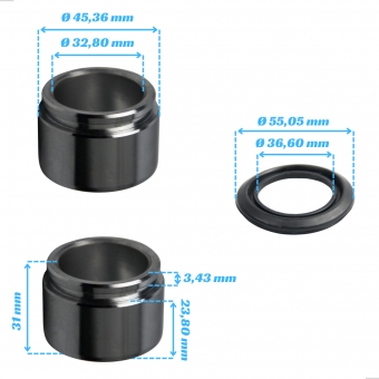 Pistão Pinça Freio Dianteiro HILUX SW4 1997 a 2023, HILUX PICK-UP 2016 A 2023 Medida 45,30MM [BAC11849]